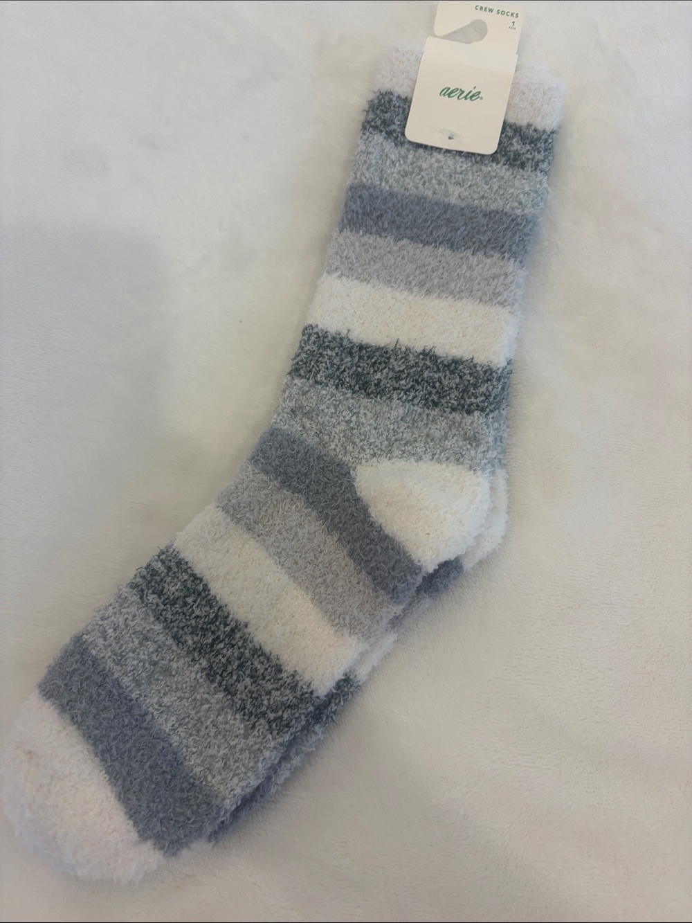 aerie Women’s Plush Striped Crew Socks - Gray & White